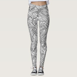 Abstract Black and White Geometric Line Pattern 2 Leggings