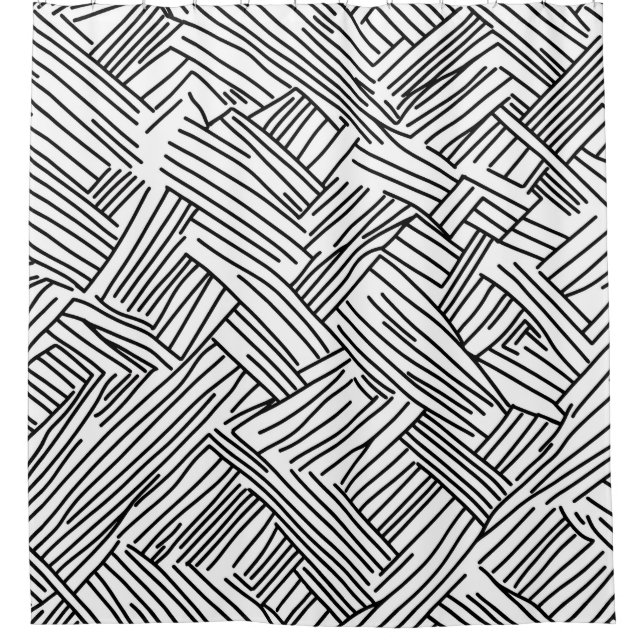 Abstract Black and White Geometric Line Pattern 2 Shower Curtain (Front)