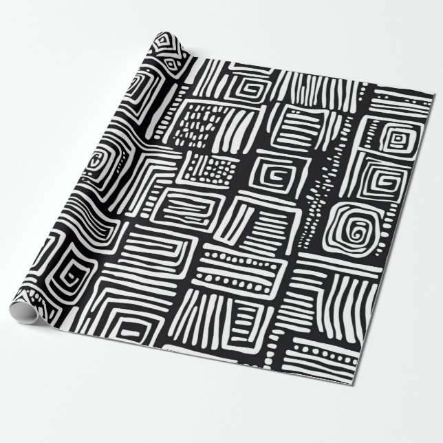 Abstract Black and White Geometric Line Pattern 2 Wrapping Paper (Unrolled)