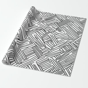 Abstract Black and White Geometric Line Pattern 2 Wrapping Paper