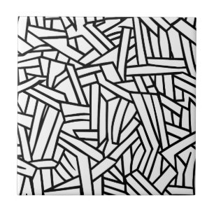 Abstract Black and White Geometric Line Pattern Ceramic Tile