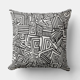 Abstract Black and White Geometric Line Pattern Cushion