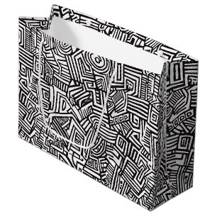 Abstract Black and White Geometric Line Pattern Large Gift Bag