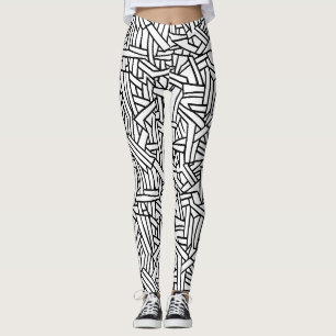 Abstract Black and White Geometric Line Pattern Leggings
