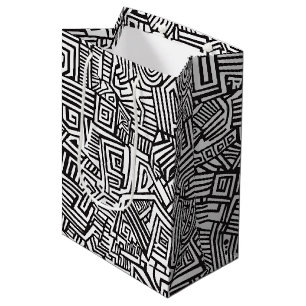Abstract Black and White Geometric Line Pattern Medium Gift Bag