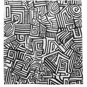 Abstract Black and White Geometric Line Pattern Shower Curtain