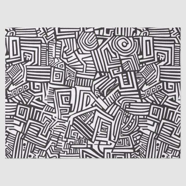 Abstract Black and White Geometric Line Pattern Tissue Paper (Front)