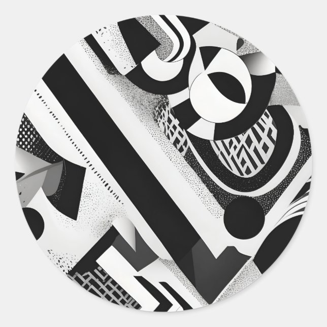 Abstract Black and White Geometric Shapes Pattern Classic Round Sticker (Front)