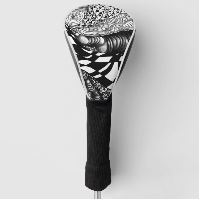 Abstract black and white line tangle golf head cover (Front)