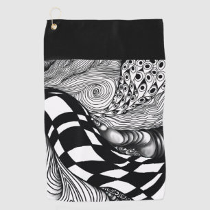 Abstract black and white line tangle golf towel