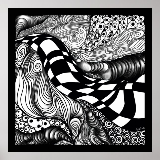 Abstract black and white line tangle poster (Front)