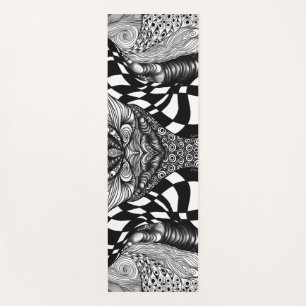 Abstract black and white line tangle yoga mat