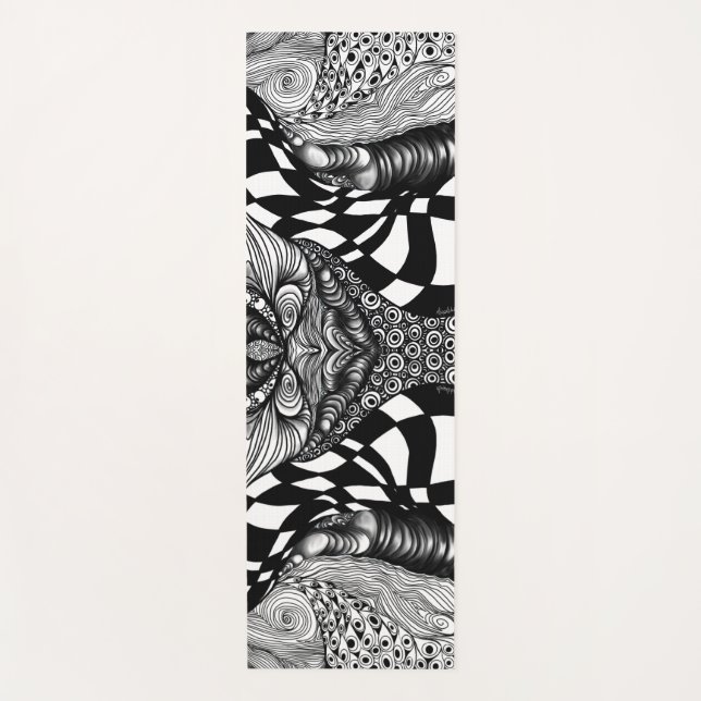 Abstract black and white line tangle yoga mat (Front)