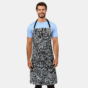 Abstract Black and White Lines Pattern Apron