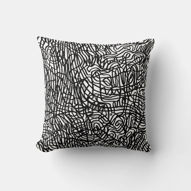 Abstract Black and White Lines Pattern Cushion (Front)