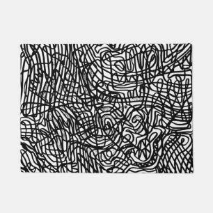 Abstract Black and White Lines Pattern Doormat