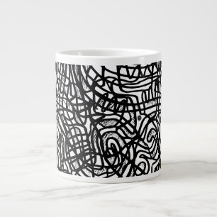 Abstract Black and White Lines Pattern Large Coffee Mug