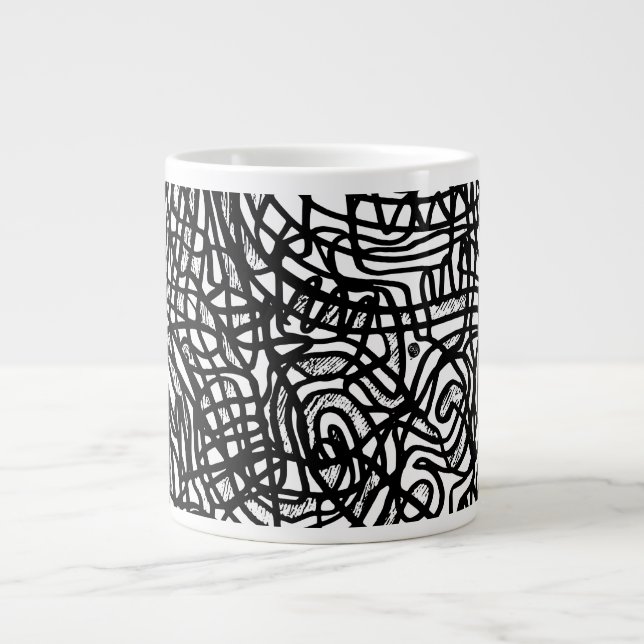 Abstract Black and White Lines Pattern Large Coffee Mug (Front)