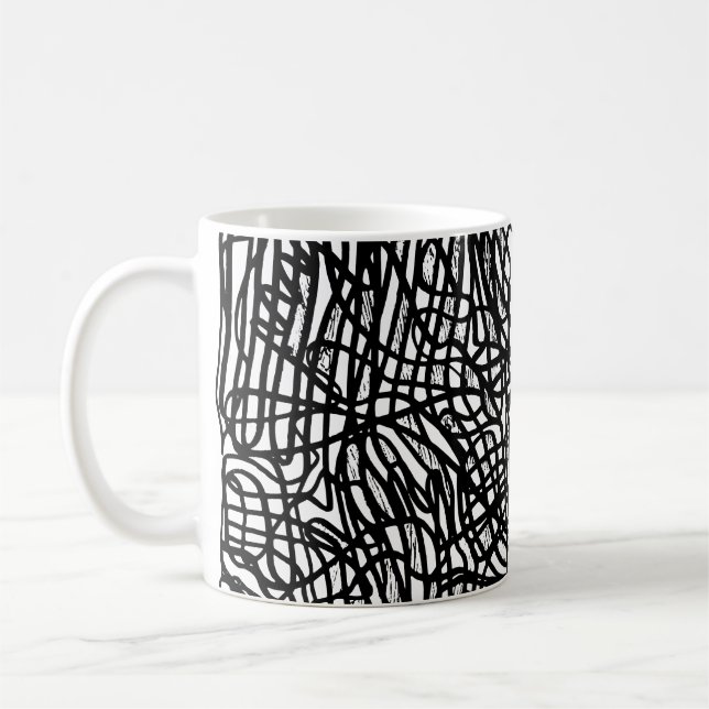 Abstract Black and White Lines Pattern Mug (Left)