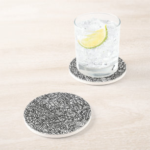 Abstract Black and White Lines Pattern Sandstone Coaster