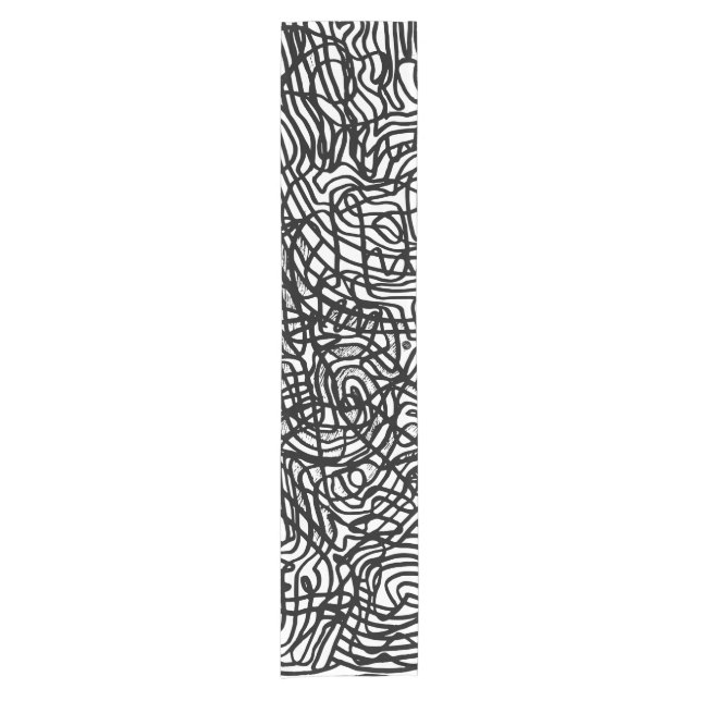 Abstract Black and White Lines Pattern Short Table Runner (Front)