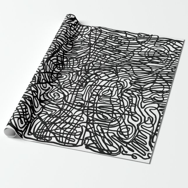 Abstract Black and White Lines Pattern Wrapping Paper (Unrolled)