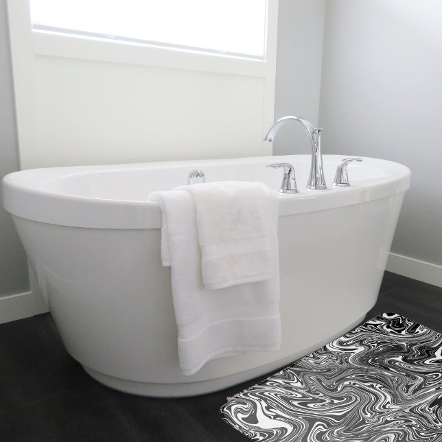Abstract Black and White Liquid Marble Bath Mat (Creator Uploaded)
