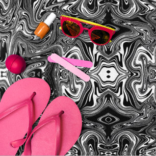 Abstract Black and White Liquid Marble Beach Towel