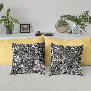 Abstract Black and White Liquid Marble Cushion