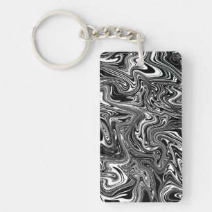 Abstract Black and White Liquid Marble Key Ring