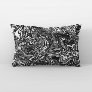 Abstract Black and White Liquid Marble Lumbar Cushion