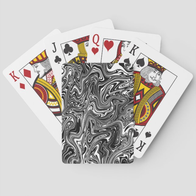 Abstract Black and White Liquid Marble Pattern Playing Cards (Back)