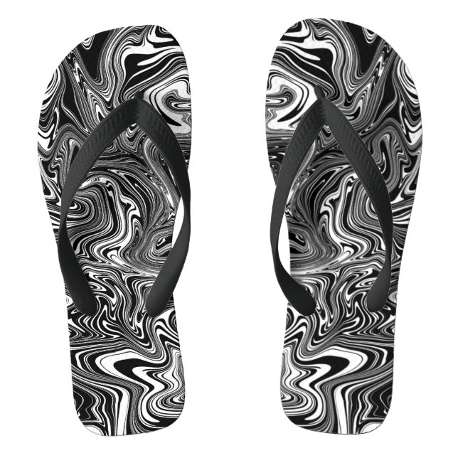 Abstract Black and White Liquid Marble Thongs (Footbed)