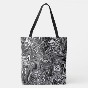 Abstract Black and White Liquid Marble Tote Bag