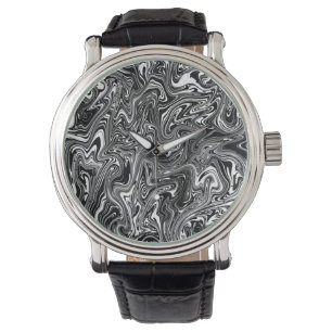 Abstract Black and White Liquid Marble Watch