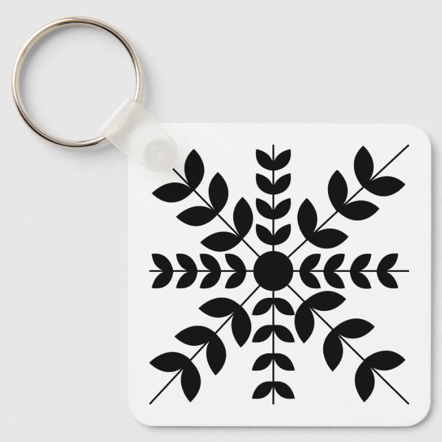 Abstract Black and White Mandala Floral Pattern Key Ring (Front)