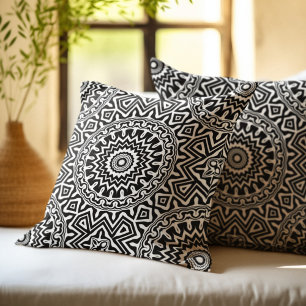 Abstract Black and White Mandala Pattern Cushion