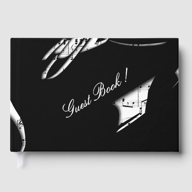 Abstract Black and White Music Theme Guest Book (Front)