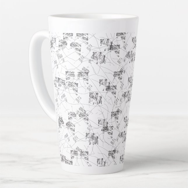 Abstract black and white pattern with repeating, s latte mug (Left Angle)