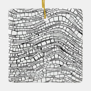 Abstract Black and White Pen and Ink Design Ceramic Ornament