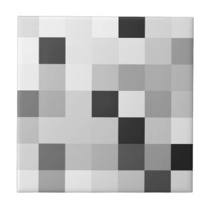 Abstract Black and White Pixelated Mosaic Grid Ceramic Tile