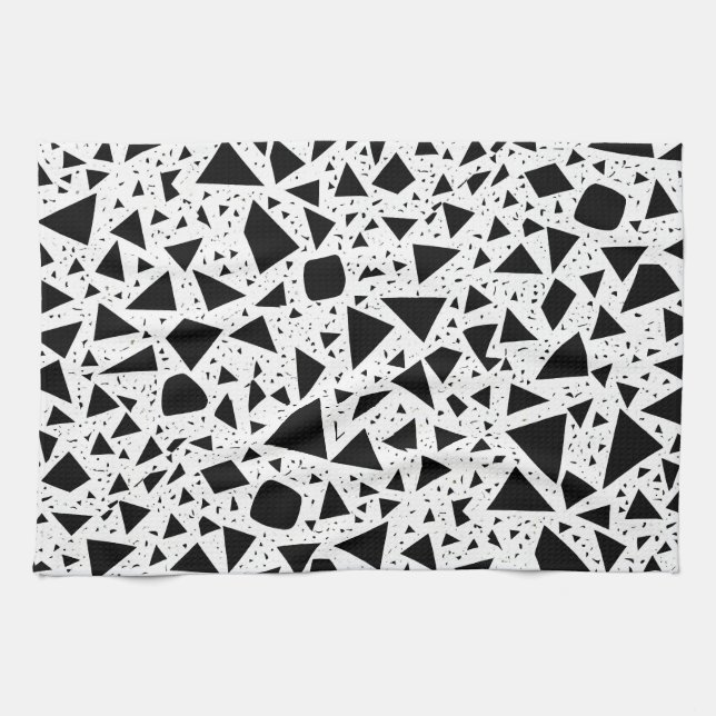 Abstract Black and White Shapes Pattern Tea Towel (Horizontal)