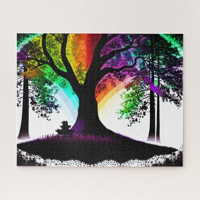 Abstract Black and White Silhouette Rainbow Swirls Jigsaw Puzzle (Horizontal)