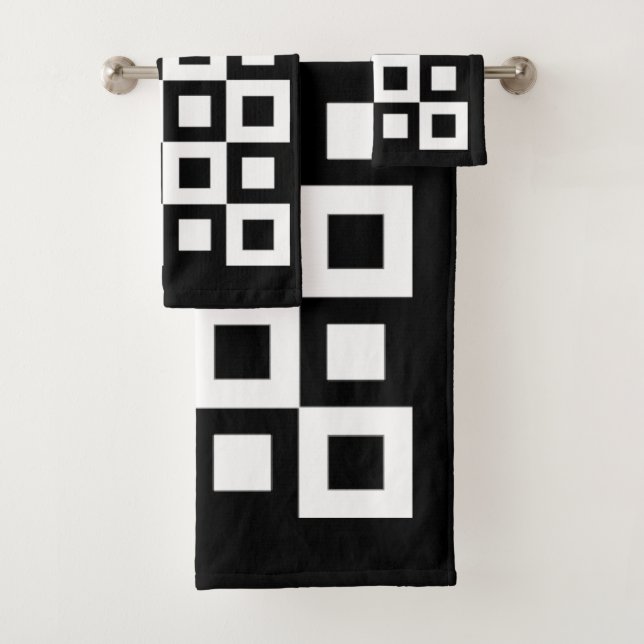 Abstract Black and White Squares Bath Towel Set (Insitu)