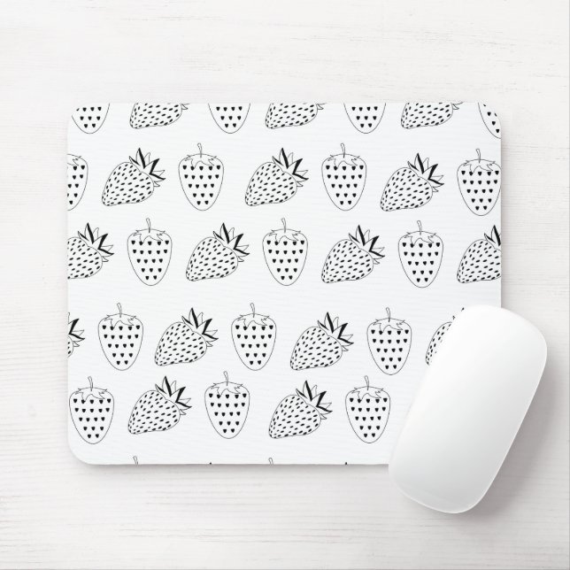Abstract Black and White Strawberry Mouse Pad (With Mouse)