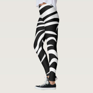 Abstract Black and White Striped Leggings