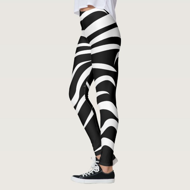 Abstract Black and White Striped Leggings (Left)