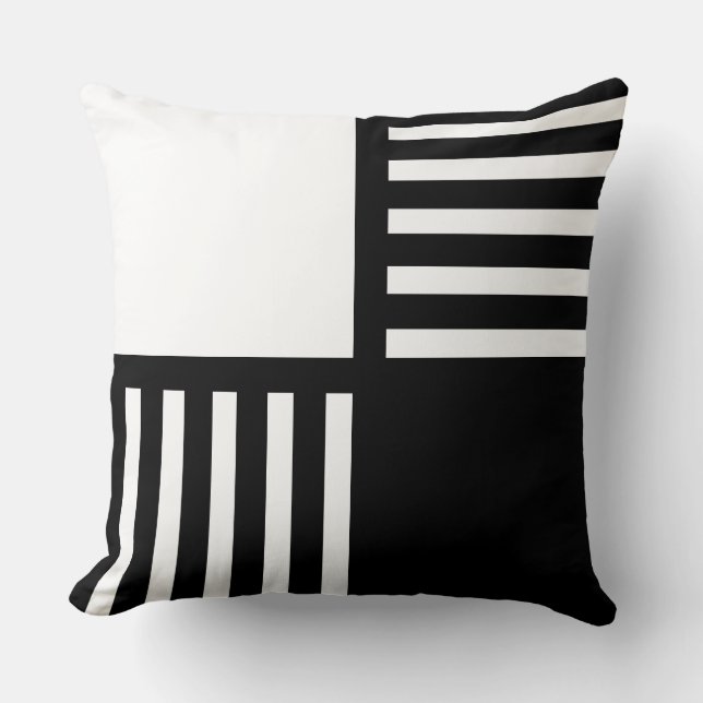 Abstract Black and White Striped Throw Pillow (Front)