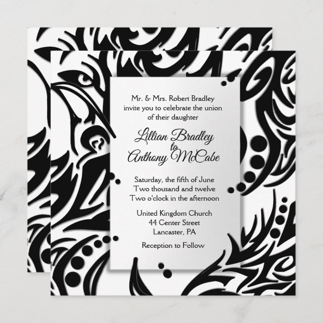 Abstract Black and White Tribal Wedding Invitation (Front/Back)