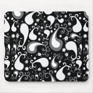 Abstract black and white Tulip Paisley Floral Mouse Pad